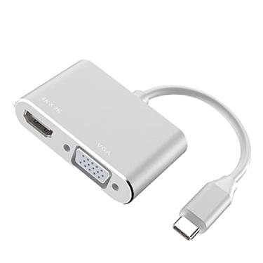 Imagem de Naroote Conversor 2 Em 1 Tipo C para VGA Com Saída 4K 30 Hz, Adaptador Plug and Play USB C para VGA para Conferências e Teatro (Prata)