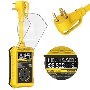 Imagem de Kohree Protetor contra sobretensão 30A RV com tela digital 14000J, desligamento automático de tensão à prova d'água para trailers de viagem (amarelo)