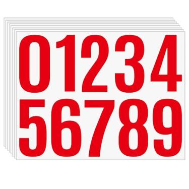 Imagem de 8 folhas de adesivos vermelhos de 10 a 9 cm – números autoadesivos de vinil à prova d'água para endereço de caixa de correio, placas de porta de casa, etiquetas de sala de aula, caixas de