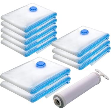 Imagem de Kit 10 Saco a Vacuo + bomba Sacos Organizadores para Mala Roupas Viagem Cobertores Guarda Vac Bag Espaço 03 tamanhos