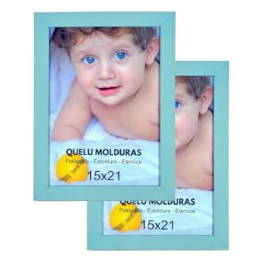 Imagem de Kit 2 Porta Retrato 15x21 A5 Lisa - Quelu Molduras (Azul bebê)