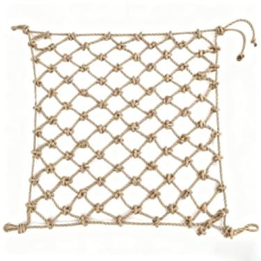 Imagem de Rede de corda de cânhamo de juta 1 metro quadrado, rede de corda de escalada natural varanda escadas cerca jardim playground rede de proteção para decoração interna e externa, malha de diamante