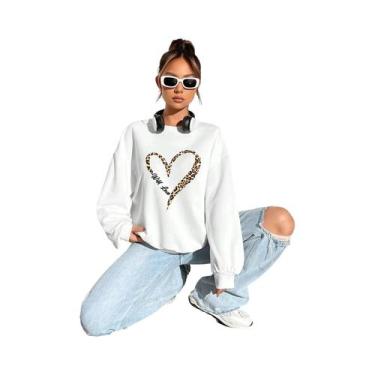 Imagem de Moletom Feminino Com Estampa De Coração De Leopardo, Forrado Com Pelo,