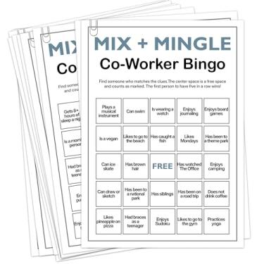 Imagem de Sahjzk Office Bingo Cards, 25 Unique Randomized 5x7 Sheets, Get to Know You Bingo Game for Adults, Ice Breaker Office Party Games, Team Building Games for Work, High Replay Value - B002