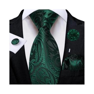 Imagem de Gravata Masculina Floral Paisley Rosa Com Lenço De Bolso, Abotoaduras 