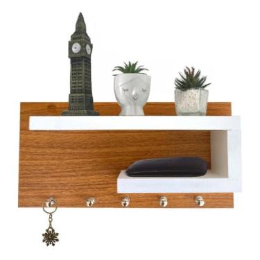 Imagem de Porta Chave De Parede Organizador Com Prateleira Mdf - Utibox, Freijo/