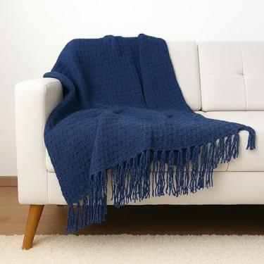 Imagem de Manta Xale Para Sofa Poltrona 2,0x1,2m Artesanal Favo de Mel manta gigante para sofá sofa grande(Azul)