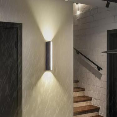 Imagem de Luzes de parede LED externas IP65 à prova d'água alimentadas pela rede elétrica lâmpadas de parede modernas minimalistas de alumínio preto arandelas internas/externas para jardim pátio terraço villa