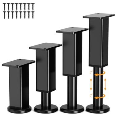 Imagem de Smipam 4 peças de pernas de metal ajustáveis para móveis, 12,2 a 19,8 cm, pernas de sofá de substituição resistentes com base antiderrapante de borracha, elevadores de pés de suporte de cama para sofá