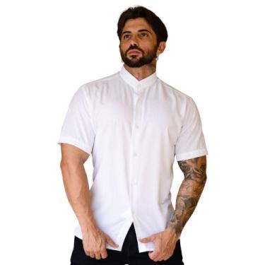 Imagem de Camisa Social Masculina Gola Padre Manga Curta Slim Fit - Mitchelgutto