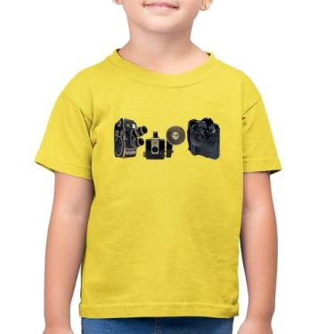 Imagem de Camiseta Algodão Infantil Câmeras Vintage - Foca na Moda, Amarelo Caná