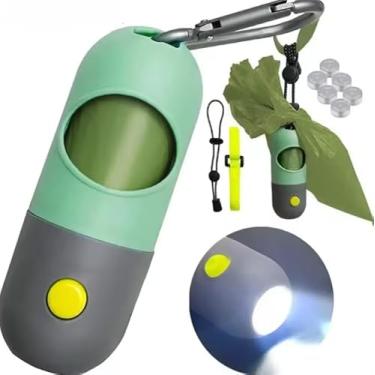 Imagem de MKartProducts Dispensador portátil de saco de cocô de cachorro com lanterna de LED, suporte de saco de lixo recarregável com clipe mosquetão (verde)
