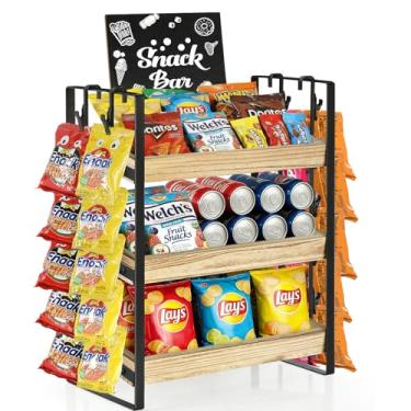 Imagem de Organizador de lanches de 3 camadas para bancada, caixas de armazenamento de despensa de madeira com alças, organizador de lanche para cozinha, escritório