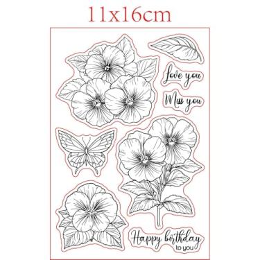 Imagem de 1 folha de carimbos transparentes de plástico PVC, carimbo de silicone personalizado com tema de flores, estampa de palavras, carimbos transparentes para fazer álbuns de fotos faça-você-mesmo, 16 x 11