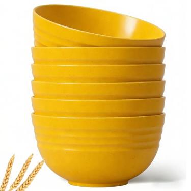 Imagem de Conjunto de 6 tigelas inquebráveis de palha de trigo – 770 ml, tigelas de cereais seguras para micro-ondas e lava-louças, recipientes inquebráveis sem BPA para sopa, salada, lanches, arroz, macarrão