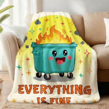 Imagem de WADORN Cobertor Emotional Trash Can Fire Throw Blanket, Cozy Soft I'm Fine Everything's Fine Throw Blanket Fuzzy 500GSM Flanela Fleece Cobertores de Pelúcia Engraçados Estrelas Amantes Presentes para
