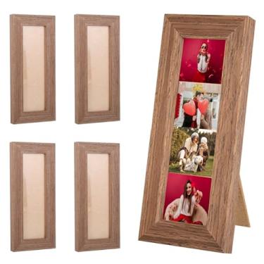 Imagem de Rainmae Pacote com 4 molduras para cabine fotográfica, 5 x 15 cm, moldura com tira de filme de madeira com suporte para exibição de fotos de chá de bebê de casamento com vidro transparente para parede