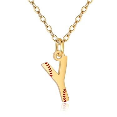 Imagem de RUOOUY Colar feminino com inicial de softball, banhado a ouro 18K, pingente de letra A-Z, joias de softball, acessórios esportivos, presente de Natal para namorada, filha, Aço inoxidável, Sem Pedra