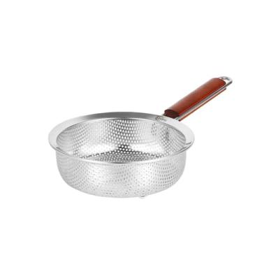 Imagem de SHPii Coador de microporos de aço inoxidável 304 com cabo de madeira, adequado para cozinha, massas, frutas e legumes - 14 cm