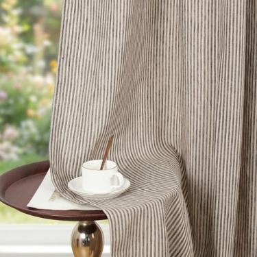 Imagem de HSOFTIFY 100% linho puro bolso para varão com cortinas riscas, 132 x 150 cm cortinas de janela texturizadas de linho natural para sala de estar, quarto, jantar, 1 painel, preto e cinza