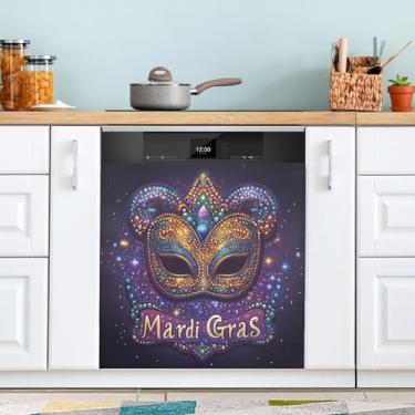 Imagem de ATTX Máscara colorida Mardi Gras capa magnética para lava-louças | Adesivo decorativo de eletrodomésticos de 58 x 66 cm para armários domésticos e eletrodomésticos (127)