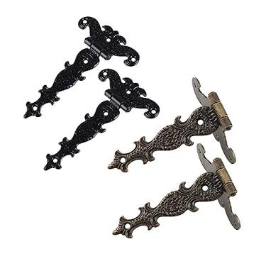 Imagem de 2 peças 113 * 69 mm dobradiça bronze antigo/preto para janelas armário armário guarda-roupa portas caixas de madeira caixa de joias baú (BK)