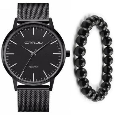 Imagem de Relógio Masculino Ultra Fino Metal e Aço Inox Kit Pulseira-Unissex