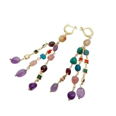 Imagem de DWBPGVUN Brincos pendentes de pedras preciosas diferentes de 6 x 8 mm com alavanca de pavimentação nas costas, presentes femininos