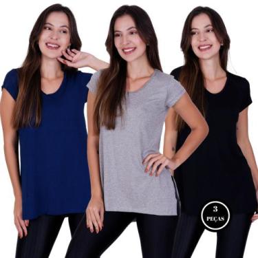 Imagem de Kit 3 Camisa de Academia Fitness com Fenda - KIT 3 BLUSA JU PRETA CINZ