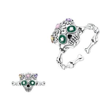 Imagem de Anel Feminino De Prata Esterlina 925 Com Caveira, Laço, Coroa, Coração