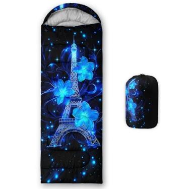 Imagem de QOOMO Sacos de dormir para acampamento com estampa de toalha Eiffel, 3 estações, clima quente e frio, leve, sacos de dormir à prova d'água para adultos e crianças, viagens e ao ar livre, 78 x 228 cm