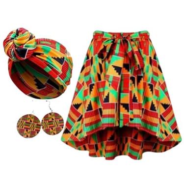 Imagem de ROLVNHTV Conjunto de 6 peças de brincos de saia africana para meninas, vestido Dashiki, juneteeth brincos rasta preto do mês da história, roupas africanas para meninas (7-8 anos)
