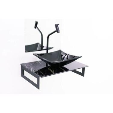 Imagem de Gabinete de vidro 50cm para banheiro chipre mármore preto ek - EKASA
