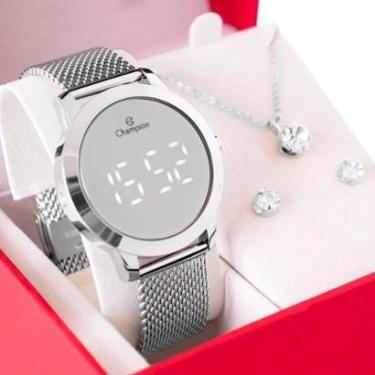 Imagem de Relógio Feminino Champion Digital Espelhado Pulseira Mesh CH40106S Kit Colar e brincos-Feminino