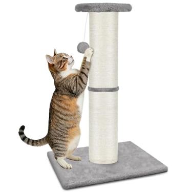 Imagem de PAWSCRAT Poste arranhador para gatos de 81 cm de altura, arranhador de sisal natural de grande diâmetro com bola pendurada para gatos internos, resistente a arranhões, durável e protege seus móveis