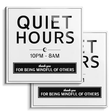Imagem de Placa magnética Quiet Hours, pacote com 2, 15 x 15 cm, lembrete de ruído 22h às 8h para aluguel de férias, apartamento, dormitório, escritório, consciência dos outros, placa de parede com fitas