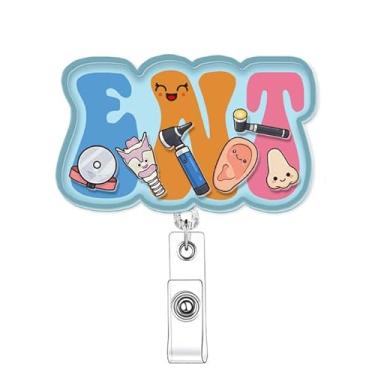 Imagem de AZGUAMI Agitador de crachá ENT – Porta-crachá retrátil com clipe jacaré para enfermeira de otorrinolaringologia, presentes engraçados para otorrinolaringologia