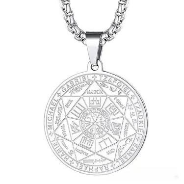Imagem de Colar com pingente de sete arcanjos para homens, proteção, amuleto, arcanjo Miguel, moeda, gabriel uriel, espiritual, aço inoxidável, medalha, 61 cm, One Size, Aço inoxidável, Sem Pedra Preciosa