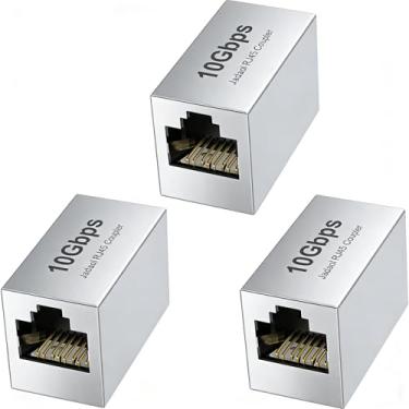 Imagem de Jadaol [Listado na UL] Acoplador RJ45 blindado de 10 Gbps, contatos banhados a ouro, extensor Ethernet em linha de liga de alumínio, adaptador fêmea para fêmea compatível com PoE para cabos Cat8/Cat7