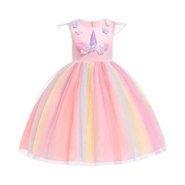 Imagem de Fantasia De Princesa Unicórnio Arco-Íris Para Meninas, Vestido De Tule