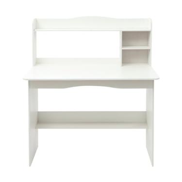 Imagem de Mesa de escritório em casa com cabana e estante – Escrivaninha moderna para escritas e estudos para pequenos espaços, laptop e maquiagem, ideal para quarto ou escritório