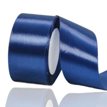 Imagem de Fita de cetim azul marinho 5 cm x 63 m, fita de tecido de cor sólida para embrulhar presentes, artesanato, fazer laços de cabelo, grinaldas, decoração de festa de casamento e projetos de costura