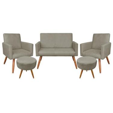 Imagem de Kit 01 Namoradeira com 02 Poltronas e 02 Puffs Larissa Suede Pés Palit