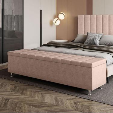 Imagem de Calçadeira Baú Recamier Estofado King 195 Cm Ônix Veludo Rose