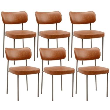Imagem de Kit 06 Cadeiras Estofadas Para Sala De Jantar Melina Base Arena L02 Couríssimo Camel - Lyam Decor