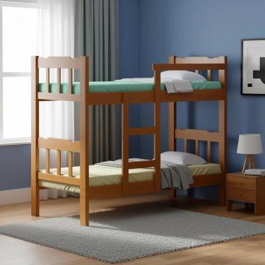 Imagem de Beliche 2 Em 1 Com 2 Colchões Em Madeira Maciça Reforçada