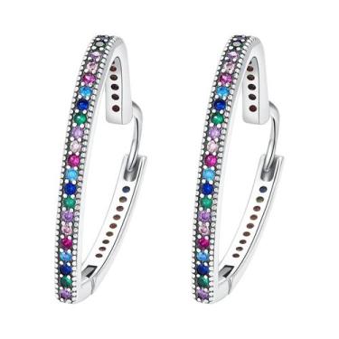 Imagem de Brincos De Argola Femininos Em Prata 925 Com Flor Azul E Pingente De C