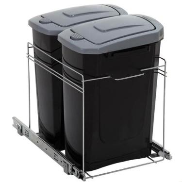 Imagem de Lixeira Dupla Deslizante Cozinha 15l Preta Aço Inox Corrediças Embutir