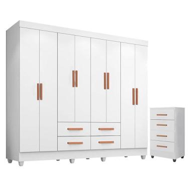 Imagem de Guarda Roupa Casal Porto com Cômoda Lite 4 Gavetas Branco Brilho - Móveis Leão
