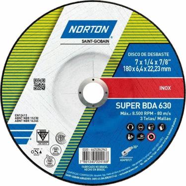 Imagem de Disco de Desbaste Bda 630 180x6,4x22,23mm 66252842943 Norton Disco de Desbaste Bda 630 180x6,4x